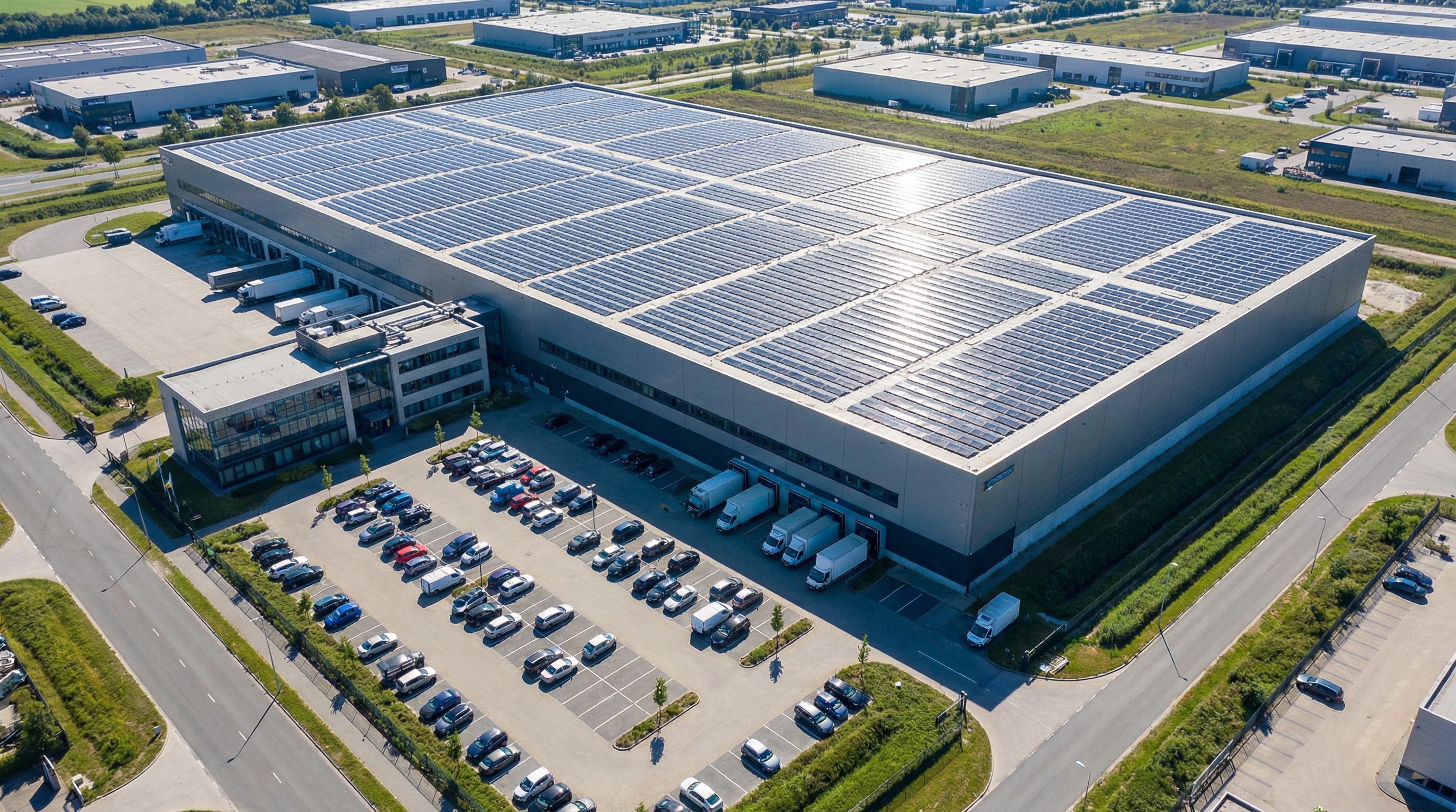 Panele fotowoltaiczne na hali magazynowej