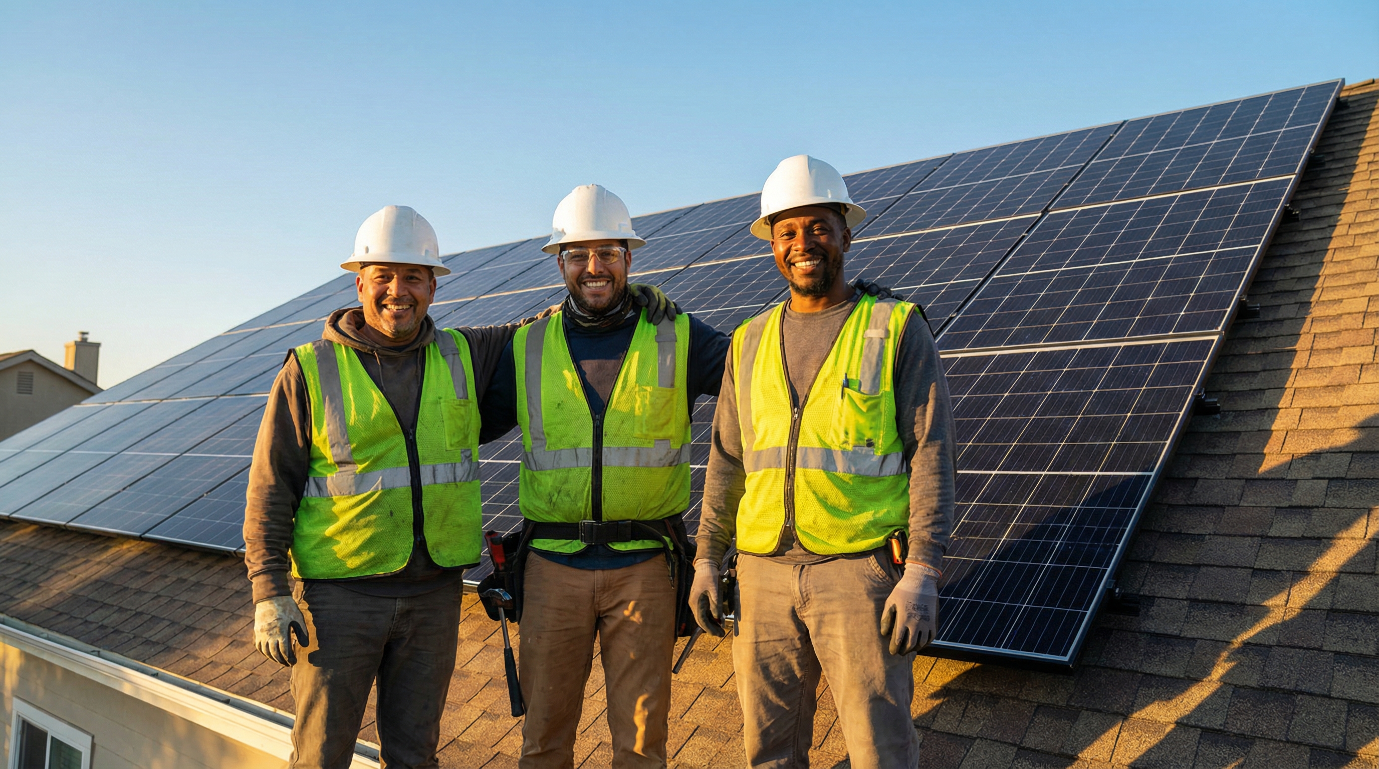 Zespół instalatorów Solarify na dachu z panelami fotowoltaicznymi